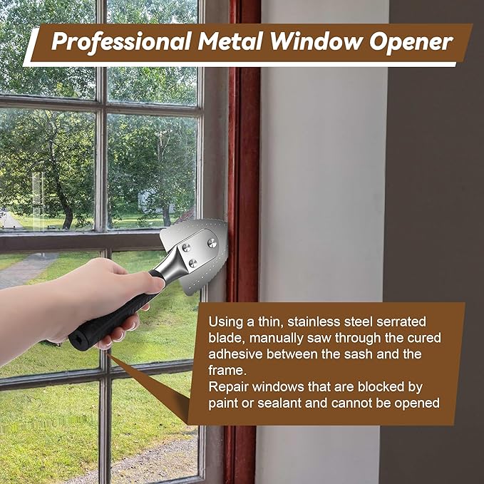 Feekoon Professional Metal Window Opener, Stainless Steel Window Zipper Deglazing Tool, Scraper Tool for Cutting Through Dried Paint and Hardened Caulk