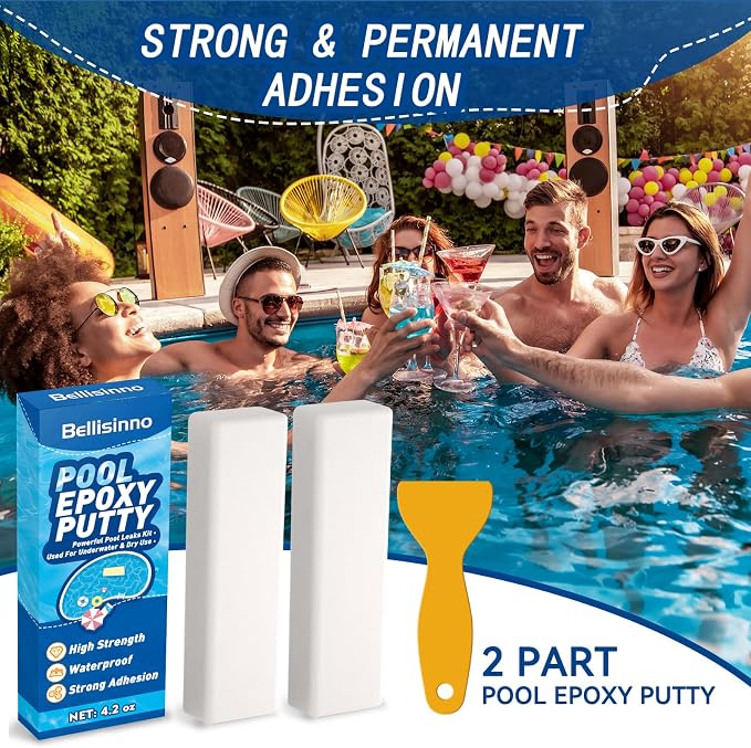 Pool Epoxy Putty, 4.2 oz. Pool Putty, Underwater or Above Fast Repair, Fix Leaks, Cracks, Filling, Sculpting, 2 Part Epoxy Putty for Tile, Concrete, Fiberglass, Cement and Other Surfaces (White)