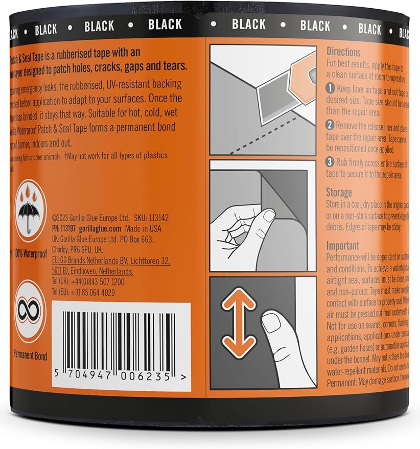 Gorilla Waterproof Patch & Seal Tape Black 3m