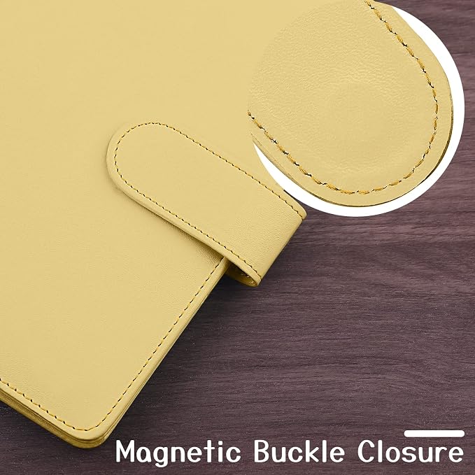 Antner A6 Binder 6 Ring Refillable Notebook Planner Cover for A6 Refill Paper, PU Leather Loose Leaf Personal Budget Planner Money Organizer Binder with Magnetic Buckle Closure, Yellow