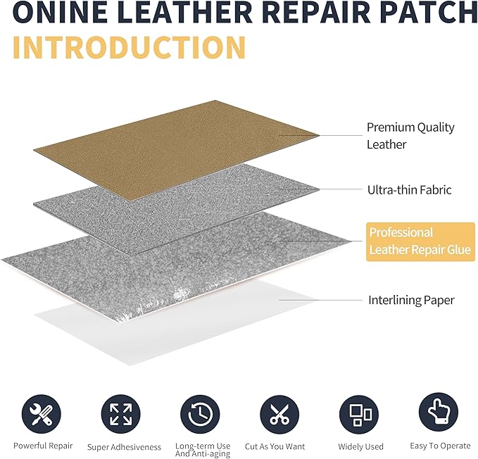 ONine Leather Repair Patch，Leather Repair Tape, 3 x 60 inches Leather Repair Patch for Furniture,Sofas, Office Chair,car Seats,Vinyl Repair Kit(Grey Khaki)