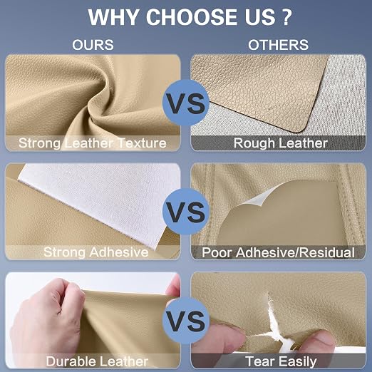 Self Adhesive Leather Repair Patch Kit, 35 in x 79 in Large Vinyl Leather Repair Tape for Furniture, Car Seat, Couch, Sofa, Chair Beige