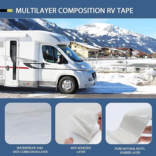 RV Sealant Tape 4 Inch X 50 Foot 2Pack, UV & Weatherproof White RV Roof Tape, Waterproof Tape Sealant Roofing Tape for Camper Truck Stop Roof Window Boat Sealing Leaks Repair