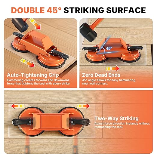 Floor Gap Fixer Tool Heavy Duty 45°Striking Surface Floor Gap Repair Tool Made of Iron & Enhanced Suction Cup with Slot Cutter, Hammer and 5pcs Sticky Pads for Fixer Laminate/Vinyl Flooring Tools