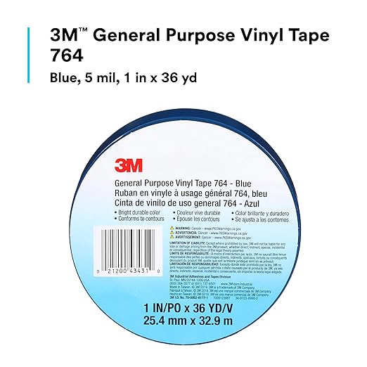 3M™ General Purpose Vinyl Tape 764, Blue, 1 in x 36 yd, 5 mil