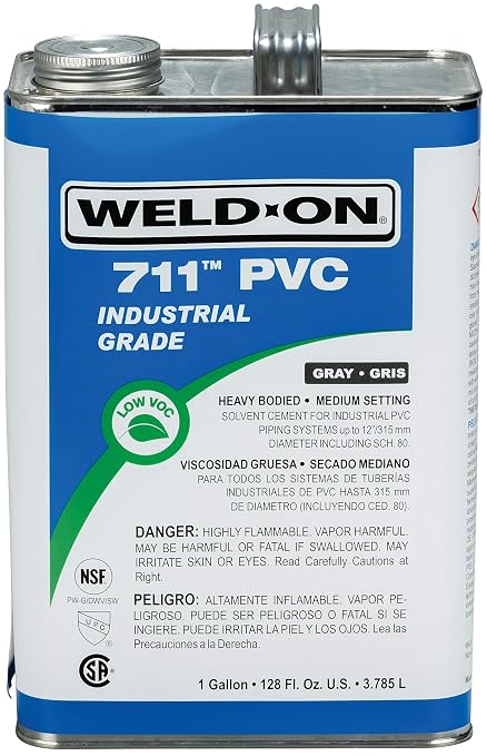 Weld-On 10117 711 Industrial Grade PVC Heavy-Bodied High Strength Solvent Cement - Medium-Setting and Low-VOC, Gray, 1 Gallon (128 fl oz)