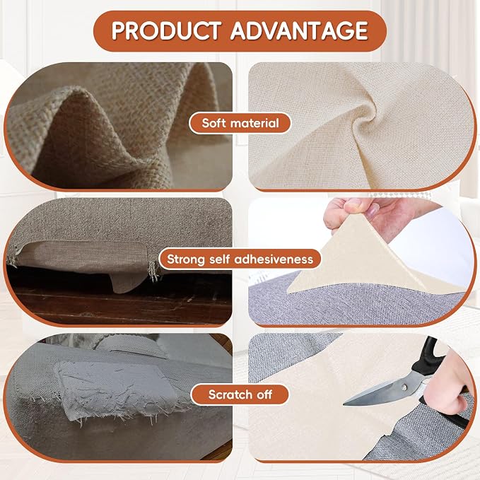 Linen Fabric Repair Tape 16x79 Inch, Self Adhesive Couch Patch Repair Fabric Tape for Furniture, Linen Patch Kit for Couch, Carpet, Upholstery, Chair, Sofa, Cushion, Bag (Beige)