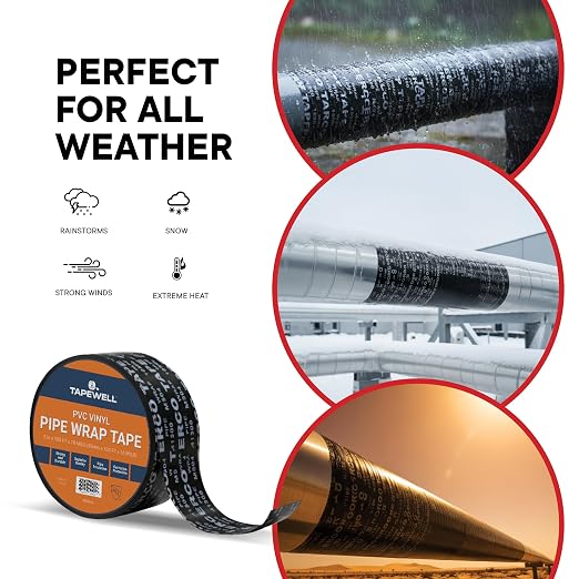TAPEWELL PVC Tape Corrosion Protection Pipe Wrap Tape, 2" x 100 Ft. 10 Mil Thick, Pack of 3
