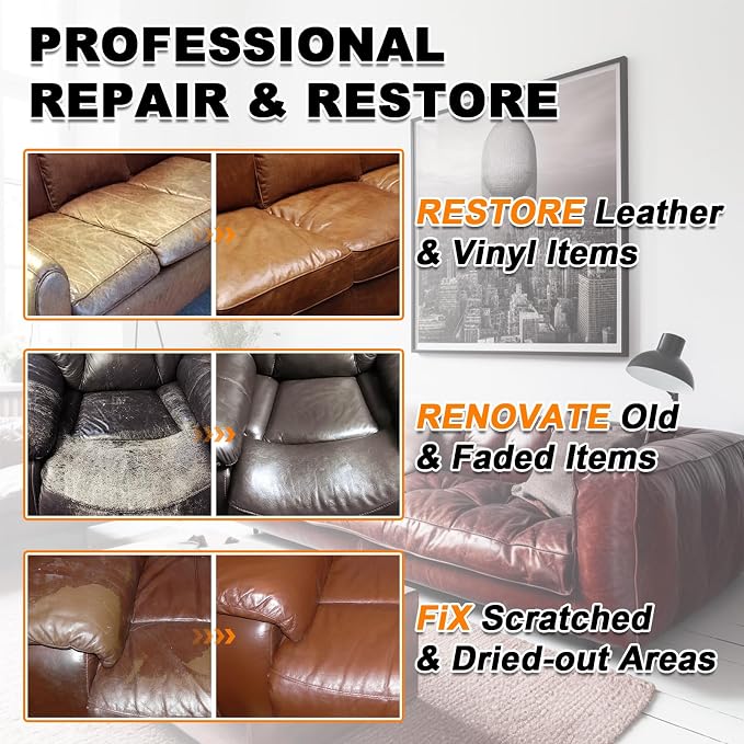 Black Leather Recoloring Balm, 12oz Leather Color Restorer for Couches, Leather Repair Kit for Furniture, Leather Dye for Leather Fade, Leather Repair Restore car seat