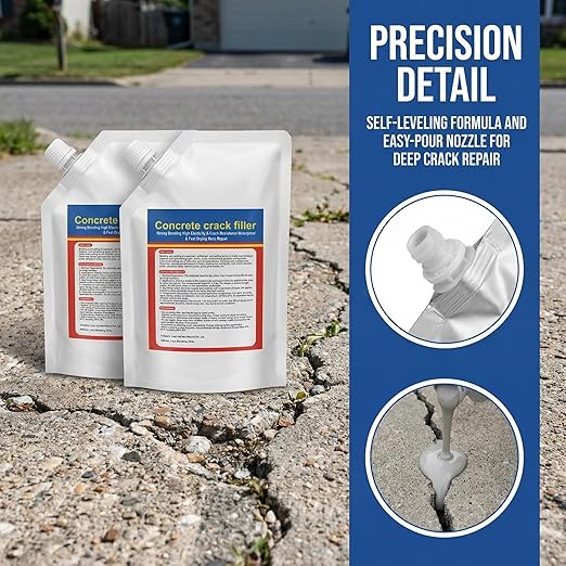 Self-Leveling Waterproof Concrete Crack Filler 2-Pack (2.21 lb), High Elasticity Repair Sealant Caulk for Driveway, Patio & Outdoor Concrete Joint Repair