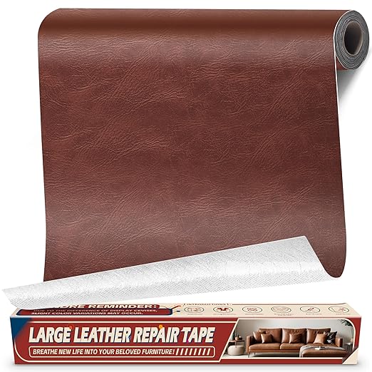 Leather Repair Tape Patch, 17" x 79" Self Adhesive Leather Patches for Furniture,Vinyl Repair Kit for Car Seat, Couch, Chairs, Boat Seat, Sofa Classic Red Brown