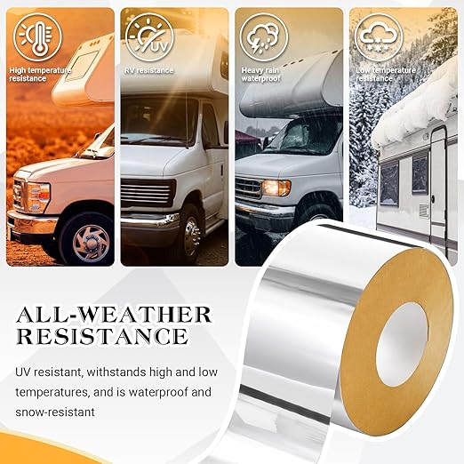 Pangda 2" x 25ft Butyl Tape, Sealant Tapes, 0.6mm Thick Aluminum Flashing Tapes, Heavy Duty Metal Roof Patch, Waterproof Silver Butyl Rubber Tape for Rv, Shed, Water Tank Leak Repair
