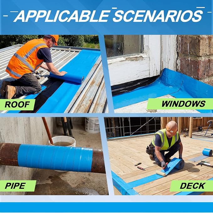 8in x 16.5ft Roof Waterproof Tape, Heavy Duty TPU Self-Adhesive Leak Repair for Metal, Corrugated Roofs, Windows, Rvs & Gutters, Instant DIY Weatherproof Seal (Blue)