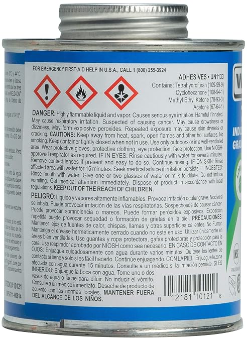 Weld-On 10121 711 Industrial Grade PVC Heavy-Bodied High Strength Solvent Cement - Medium-Setting and Low-VOC, Gray, 1 Pint (16 fl oz)