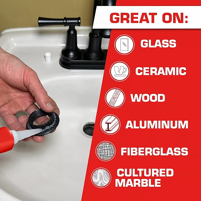 Loctite Silicone Sealant, Clear, 2.7 fl oz Tube, 6 Pack - 100% Waterproof Sealant for Glass, Ceramic, Wood, Plastic & More