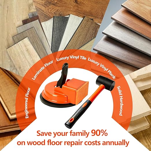 Floor Gap Fixer Suction Tool, Heavy Duty Laminate Flooring Gaps Repair Kit, Adjustable Leveling Setter with 10 Sticky Pads & 1 Rubber Mallet for Hardwood, Vinyl Plank, LVP & Tile Flooring Installation