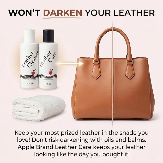 Apple Brand Leather Cleaner & Conditioner Kit - for Use On Leather Purses, Handbags, Shoes, Boots & Accessories - Safe On Colored and Natural Leather