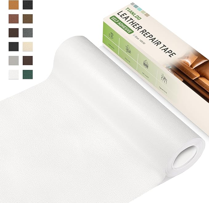 TIANLDD Leather Repair Tape,16 x 80 Inches Self Adhesive Leather Repair Patch，Leather Repair Kit for Furniture，Couches,Car Seats,Cabinets,Handbags(White-Litchi Grain)