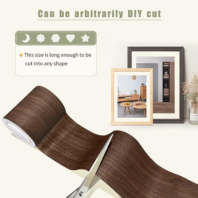 Besezx Wood Grain Repair Tape, 2.4" X180'', Self Adhesive Wood Grain Repair Patch for Tables, Chairs, Baseboards, Doors, Windows, Floors, All Kinds of Furniture Renovation, Handicraft DIY. (Dark oak)