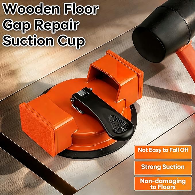 Floor Gap Repair Tool — Heavy Duty Plank Grabber with Enhanced Suction Cup Slot Cutter 4 Sticky Pads, Quick Lock Puller for Laminate Vinyl Engineered Hardwood Floors, Iron-Made Flooring Tools