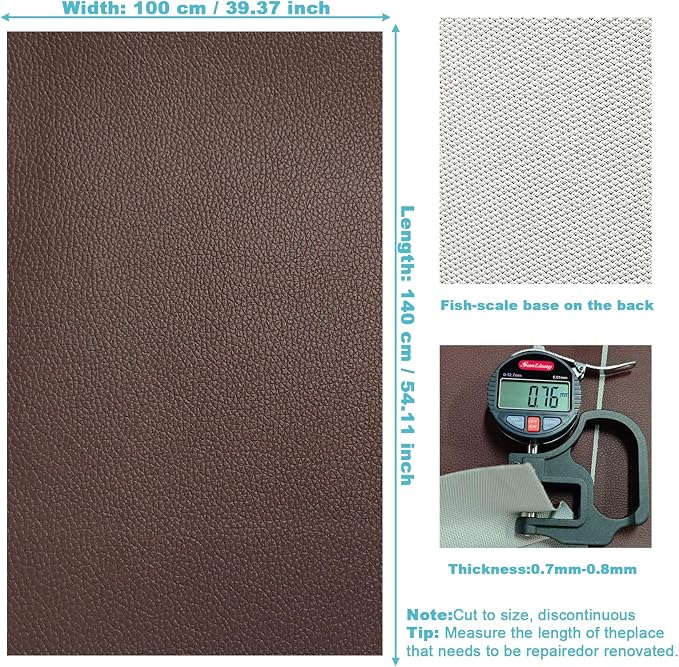 Brown Leather Fabric, Grained Lychee Faux Leather Sheets, 39x54 Inch Waterproof Vinyl Fabric, Leather Upholstery Fabric for Sewing, DIY Crafts, Sofa, Car Seat, Motorcycle Cushion and Chairs