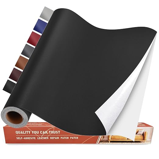 Self Adhesive Leather Repair Patch Kit, 35 in x 79 in Large Vinyl Leather Repair Tape for Furniture, Car Seat, Couch, Sofa, Chair Smooth Black