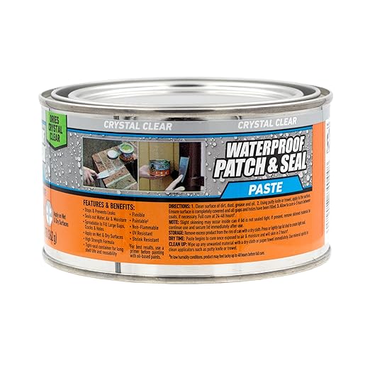 Gorilla Waterproof Patch & Seal Rubberized Sealant Paste, 12.8 Ounce Can, Clear (Pack of 1) - Stops Leaks, Flexible Gap & Crack Filler, Shrink & Mildew Resistant, Paintable