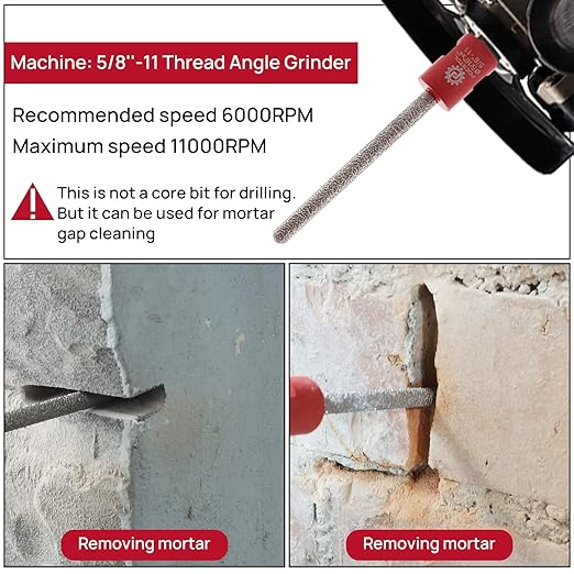 FOCSTOL Diamond Mortar Raking Bit - 5/16''x4''(8x100mm) Diamond Mortar Router for Mortar Raking Tuck Pointing Masonry Stone Brick Removal 5/8''-11 Thread