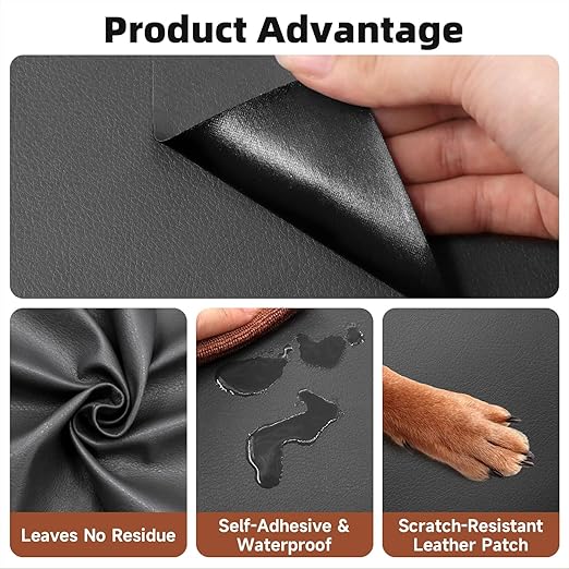 Leather Repair Tape, self-Adhesive Leather Repair Patch, for car seat Repair, Suitable for Sofas, Furniture, Seats, Strong Adhesive Leather Repair Tape (Gray, 15.7 x 59in)