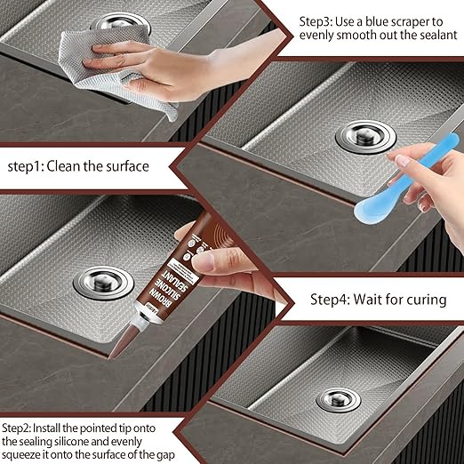 Brown Caulk, Shrink & Crack Proof Brown Silicone Caulk for Kitchen Bathroom Window Toilet Sink Door Caulking Sealant, Waterproof Stronger Adhesion, All Purpose, 100ML