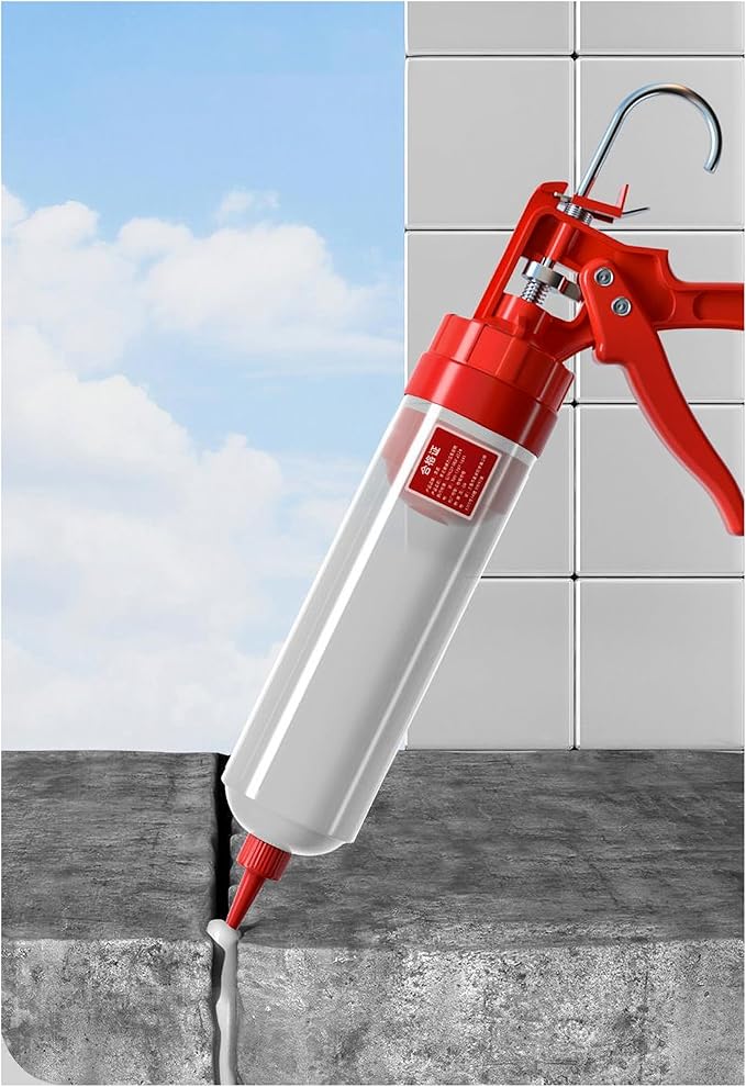 Professional Caulking Gun, Red and White, Manual Pressure Grouting Tool, 14.96x2.36 Inch, Labor Saving Design，Suitable for grouting various materials