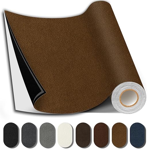 Suede Repair Patch, Large Fabric Repair Tape, Self-Adhesive Patches for Furniture, Couch, Sofa, Car Interior, Shoes, Hand Bag, Clothing (Brown, 3.5X79 Inch)