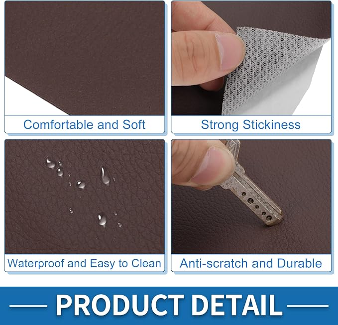 Self Adhesive Leather Repair Patch Strong Stickiness 39"x53.9" Leather Repair Tape PVC Faux Leather Deep Brown 1 Pcs