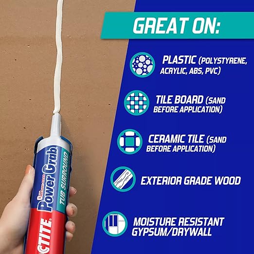 Loctite Power Grab Tub Surround Construction Adhesive, 9 fl oz Cartridge, 1 Pack