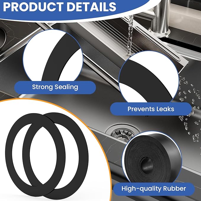 4 Pcs Kitchen Sink Drain Garbage Disposal Gasket, Putty-Free Rubber Seal Accessory for Kitchen Sink's Drain Flange (Black)