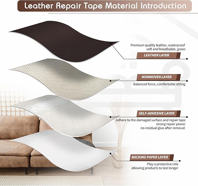 KING MOUNTAIN Leather Repair Patch,16 x 60 Inches self Adhesive Leather Repair Tape for Damaged Leather Furniture, Sofa Seating,Car Seats, Leather Goods(Dark Brown)
