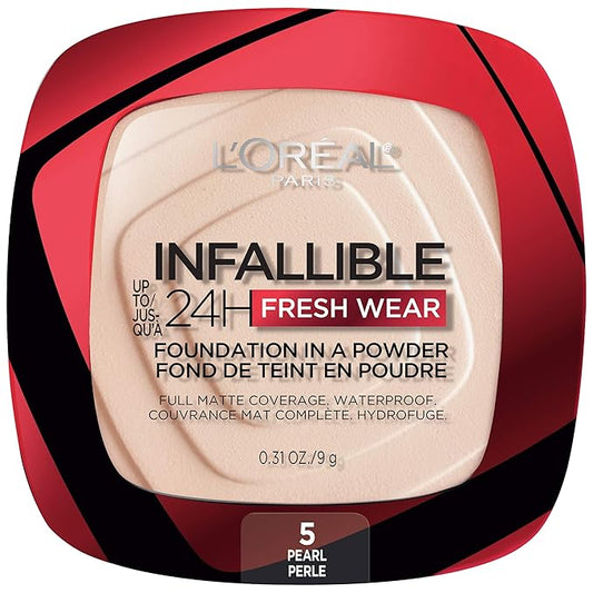 L'Oreal Paris Makeup Infallible Fresh Wear Foundation in a Powder, Up to 24H Wear, Waterproof, Pearl, 0.31 oz. (Packaging May Vary)
