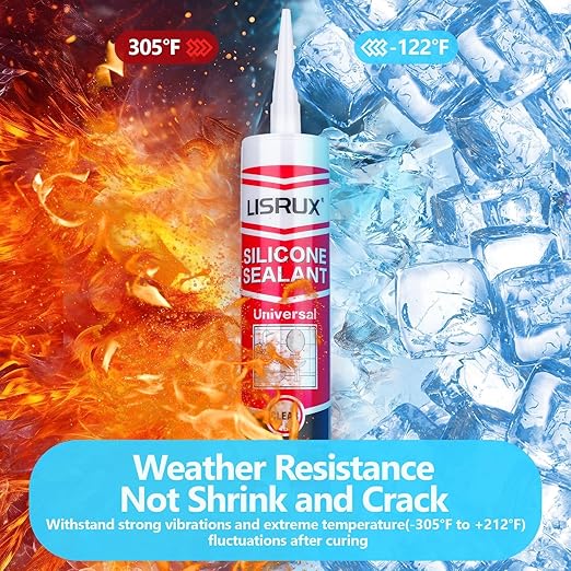 LISRUX Supreme Silicone Caulk for Kitchen & Bathroom, White, 10 fl oz Cartridge, 1 Pack - 100% Waterproof Silicone Sealant, Stronger Adhesion, Shrink & Crack Proof