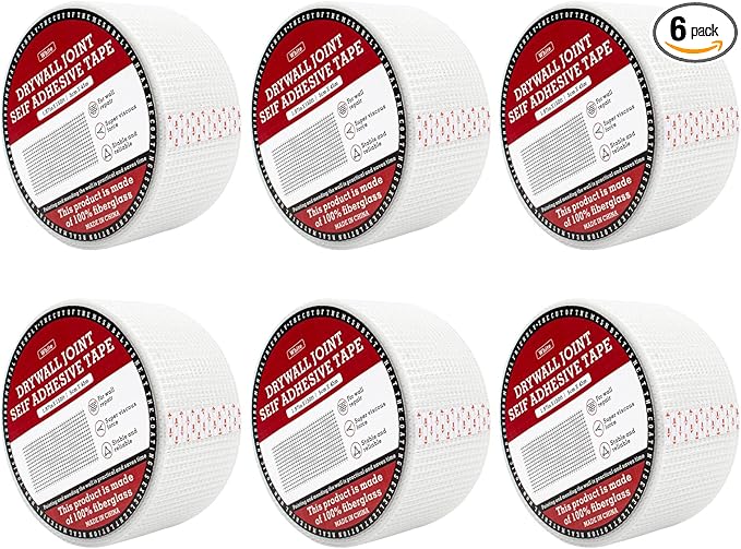 NEZUIBAN 6Pcs - Drywall Joint Tape,Fiberglass Mesh Tape for Drywall Repair,1.97-Iinch by 150 Feet Single Roll Self-Adhesive Drywall Mesh Patch for Wall,Sheetrock,Ceiling Crack Repair
