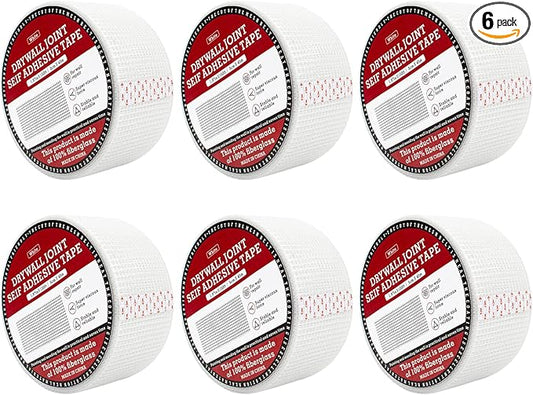 NEZUIBAN 6Pcs - Drywall Joint Tape,Fiberglass Mesh Tape for Drywall Repair,1.97-Iinch by 150 Feet Single Roll Self-Adhesive Drywall Mesh Patch for Wall,Sheetrock,Ceiling Crack Repair