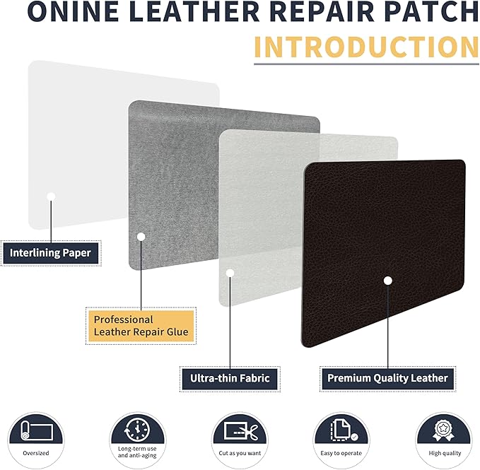 ONine Leather Repair Patch，Leather Repair Tape, 16 x 90 inches Leather Repair Patch for Furniture,Vinyl Repair kit，Leather Couch Patch，for Sofas, Furniture, car Seats(Black Brown)