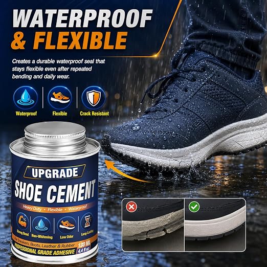 Shoe Cement 130ml, Shoe Repair Glue with Brush Applicator, Waterproof Glue for Shoes Repair for Fixing Separated Soles, Cracked Shoes, Sneakers, Boots, Leather and Rubber Bonding