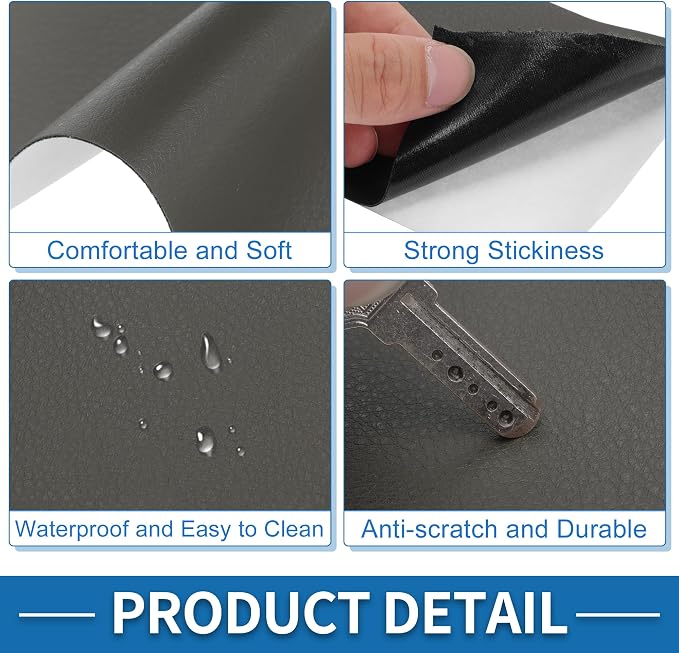 Self Adhesive Leather Repair Patch Strong Stickiness 30"x16" Leather Repair Tape PU Leather Deep Gray 1 Pcs