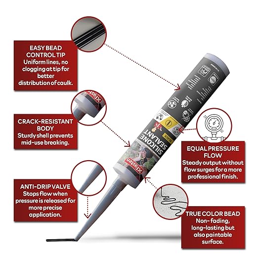 XFasten Black Silicone Caulk 10.1oz (16-Pack 161.6oz Total) Odorless 100% Silicone Black Caulking Waterproof for RV Sealant and Caulking RTV, Marine Aquarium and High Temp Silicone Outdoor Indoor Use