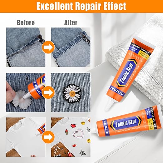 FITTDYHE Fabric Glue Permanent, 60 ML Washable Clear Clothing Glue, Super Fabric Glue for Rhinestones, Patches, Clothes, Denim, Leather, Polyester, Fabrics, Doll Repair, Flannel, Cotton