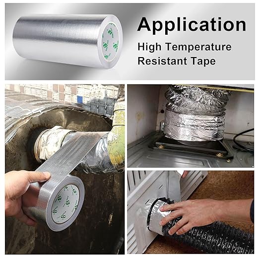 BOMEI PACK Adhesive Aluminum Foil Heat Shield Tape 9inch x 66ft Barrier Fiberglass Thermal Insulation Reflective Material High Temp Protectionn,1 Pack