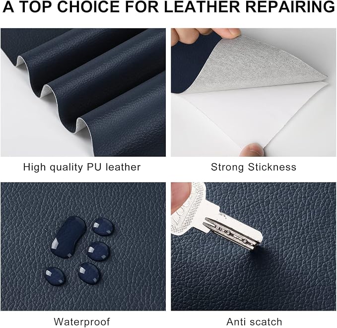 YAFLC Leather Repair Patch for Furniture, 4" x 63" Self Adhesive Leather Repair Kit Vinyl Repair Tape for Car Seat Sofa Jackets Couches Chair Blue