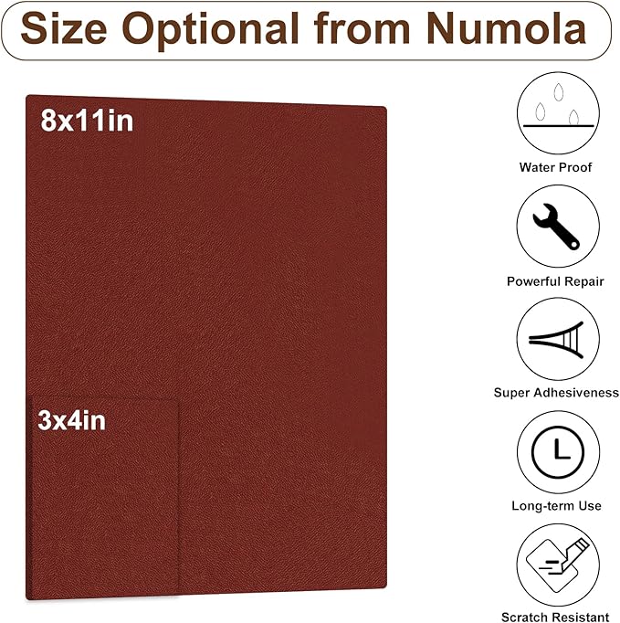 Numola Leather Repair Patch 8×11 inch Self-Adhesive Leather Repair Tape, Scratch/Holes Vinyl Repair Kit for Couch, Car Seat, Sofas, DIY Furniture Upholstery, Chair, Jackets, First-aid (Dark Red)