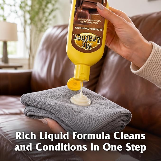 MR. LEATHER Cleaner and Conditioner (8 oz) - Restores & Protects All Leather with Natural Oils - Hydrating and Water-Repelling Cream for Couches, Car Interior, Shoes, and Bags
