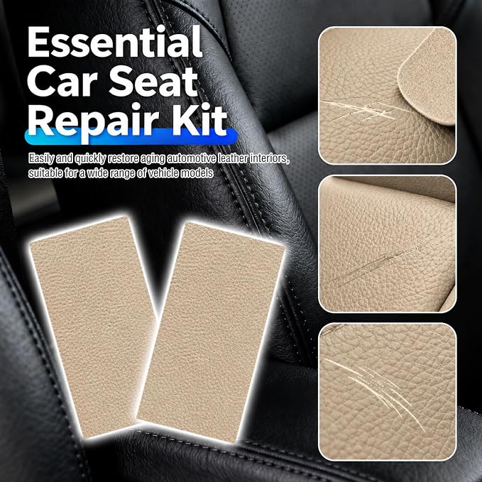 2PCS PU Leather Patch for Car Seat Repair,Self-Adhesive Leather Repair Patch Tape Vinyl Repairs Kit,Portable Car Leathers Repairs Kit (Khaki)